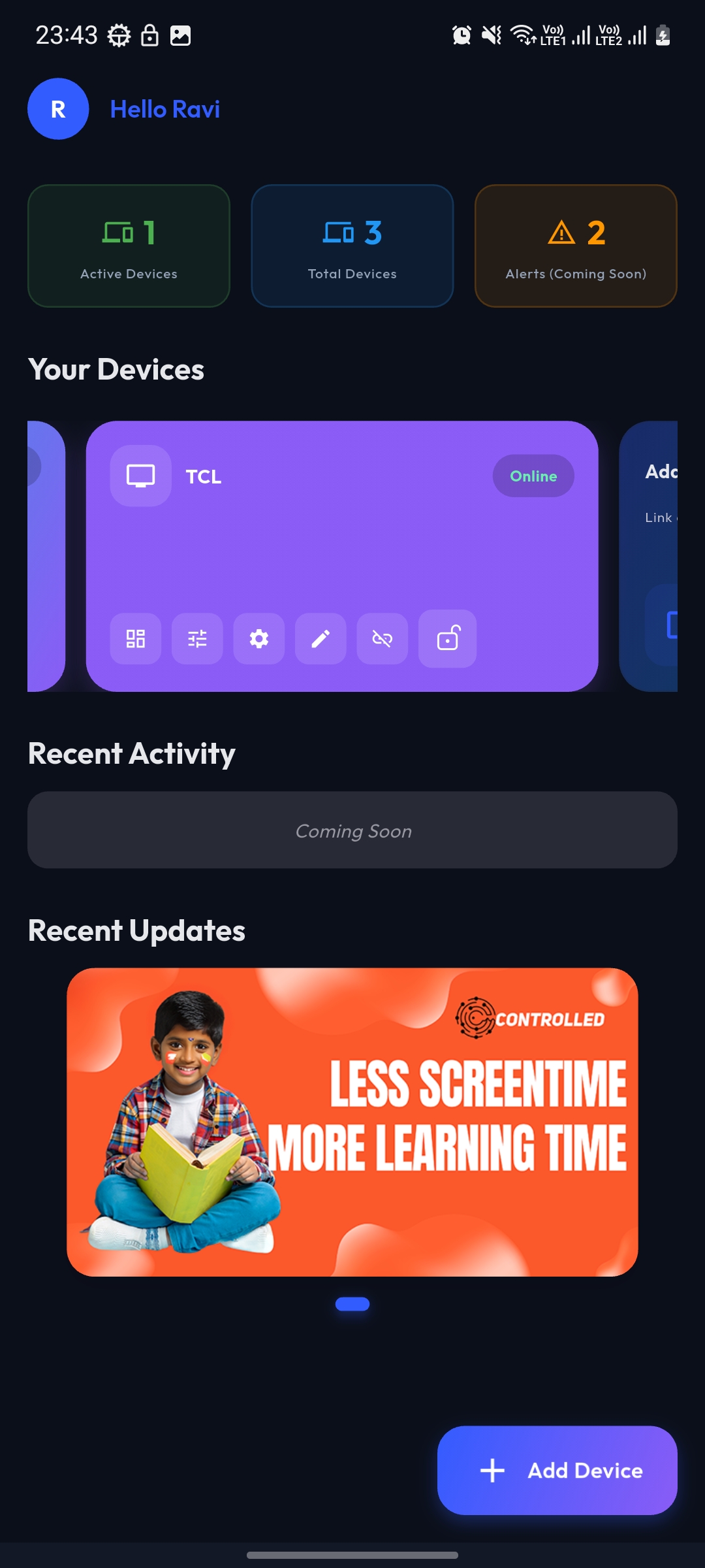 Controlled App usage analytics and screen time statistics